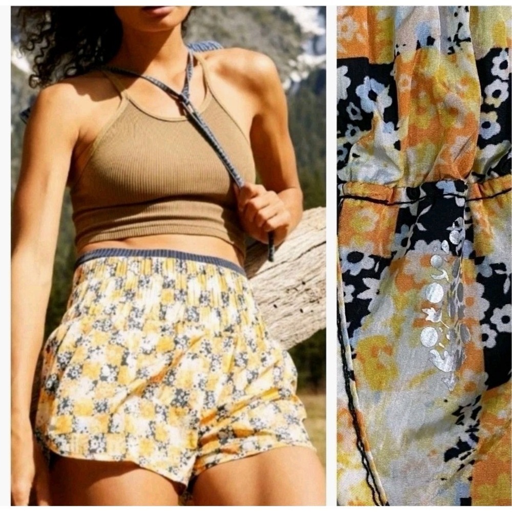 Free People Movement Way Home‎ Shorts S Yellow Floral High Rise Running Lined